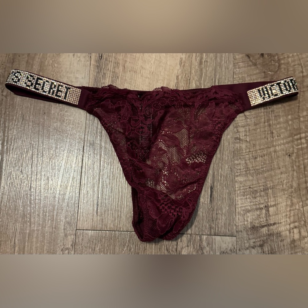 Victoria's Secret Burgundy Lace Thong with Sparkle Detail
